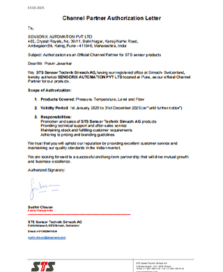 Sensorix Automation Authorized Partner Certificate